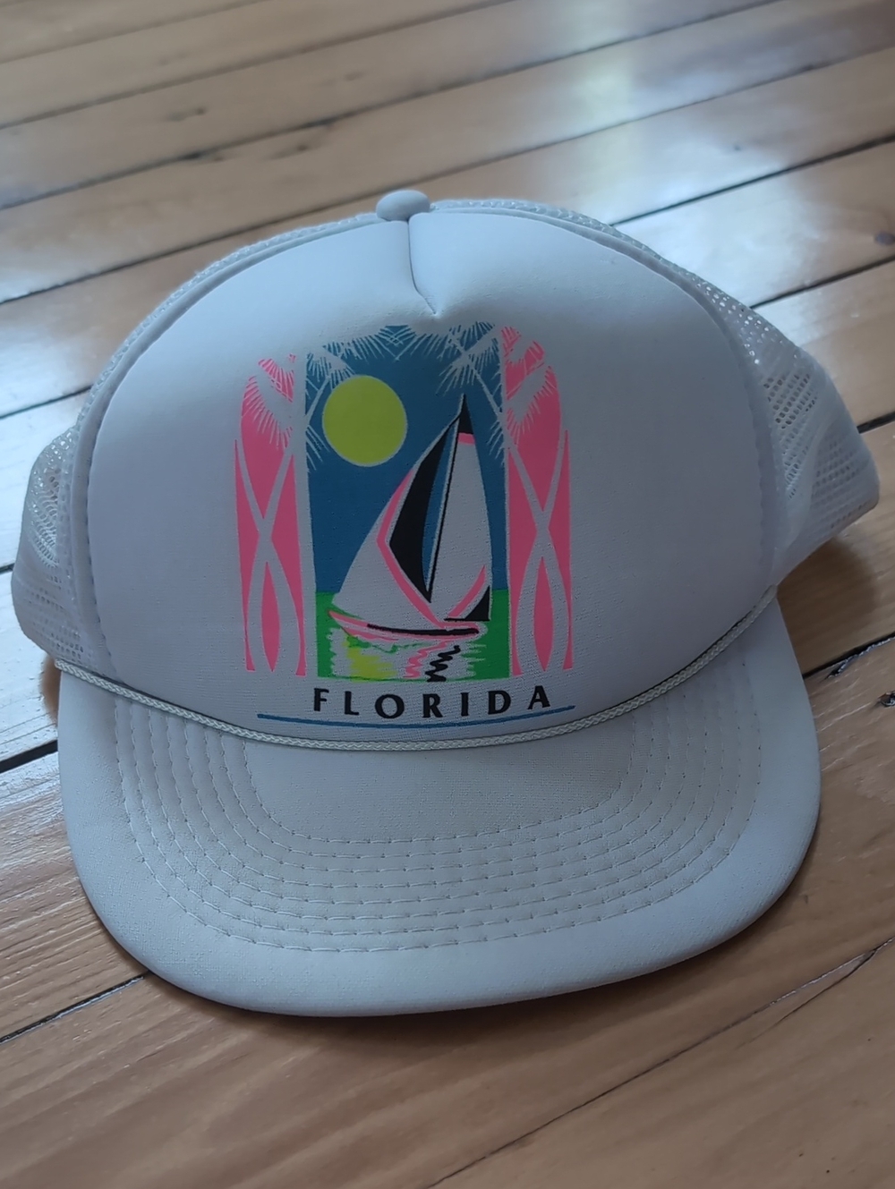 Florida Sailboat Trucker Hat — White with Neon Accent